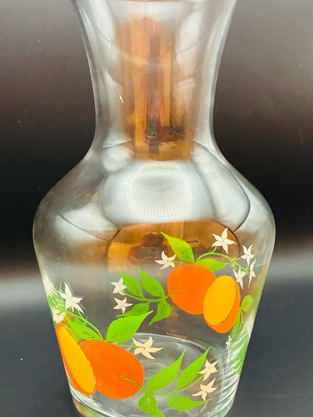Vintage Anchor Hocking Orange Blossom Glass Juice Carafe Pitcher MCM Retro NoLid
